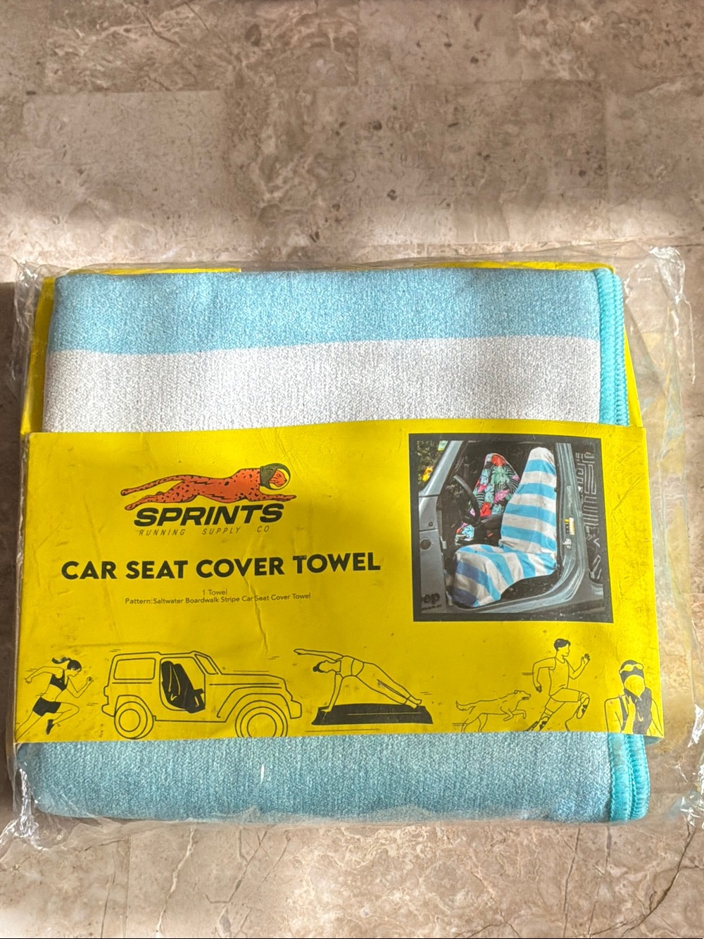 SPRINTS Blue & White Stripe Car Seat Cover Towel